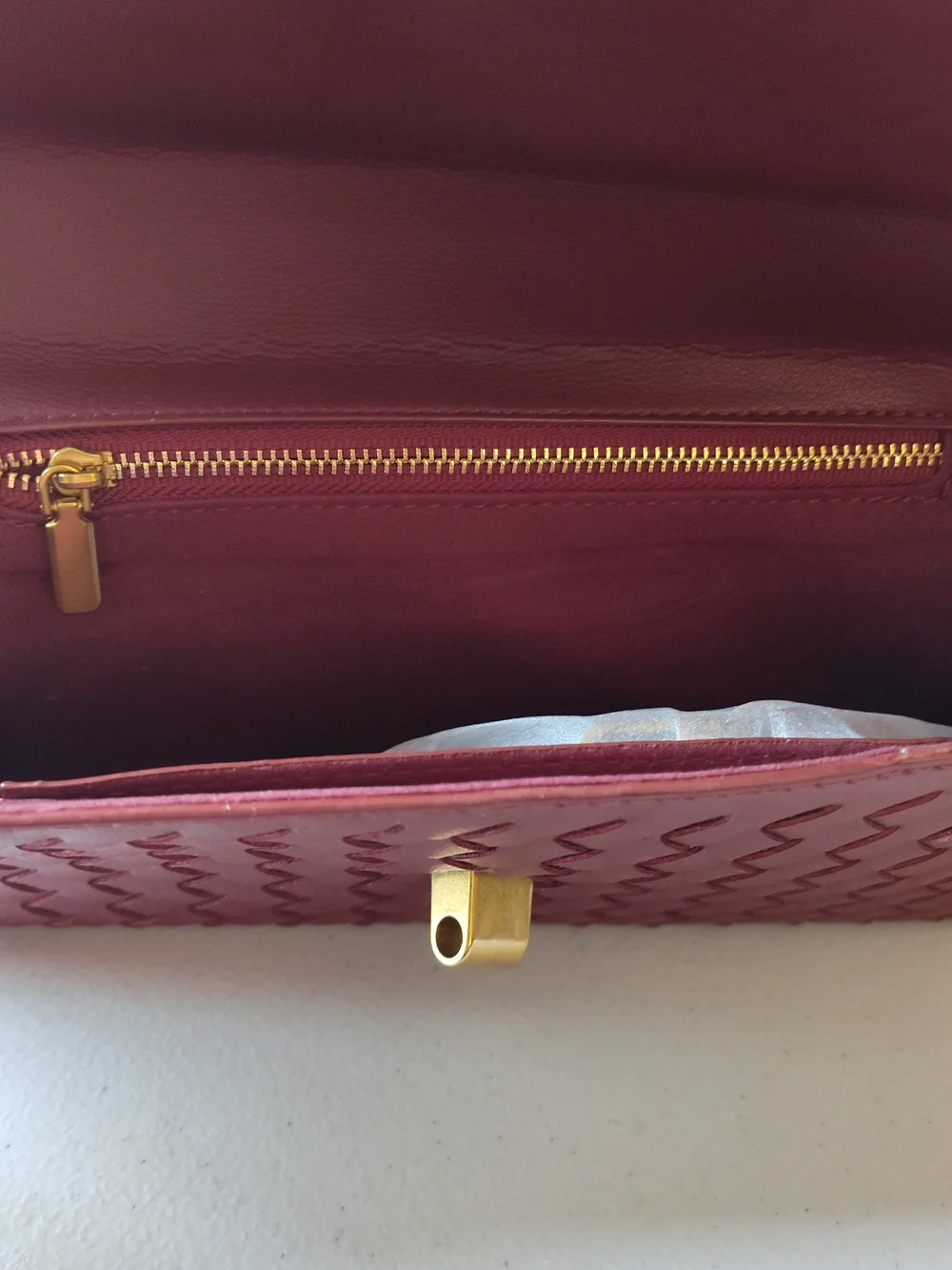 Source Unknown Woven Clutch in Burgundy with Gold Hardware